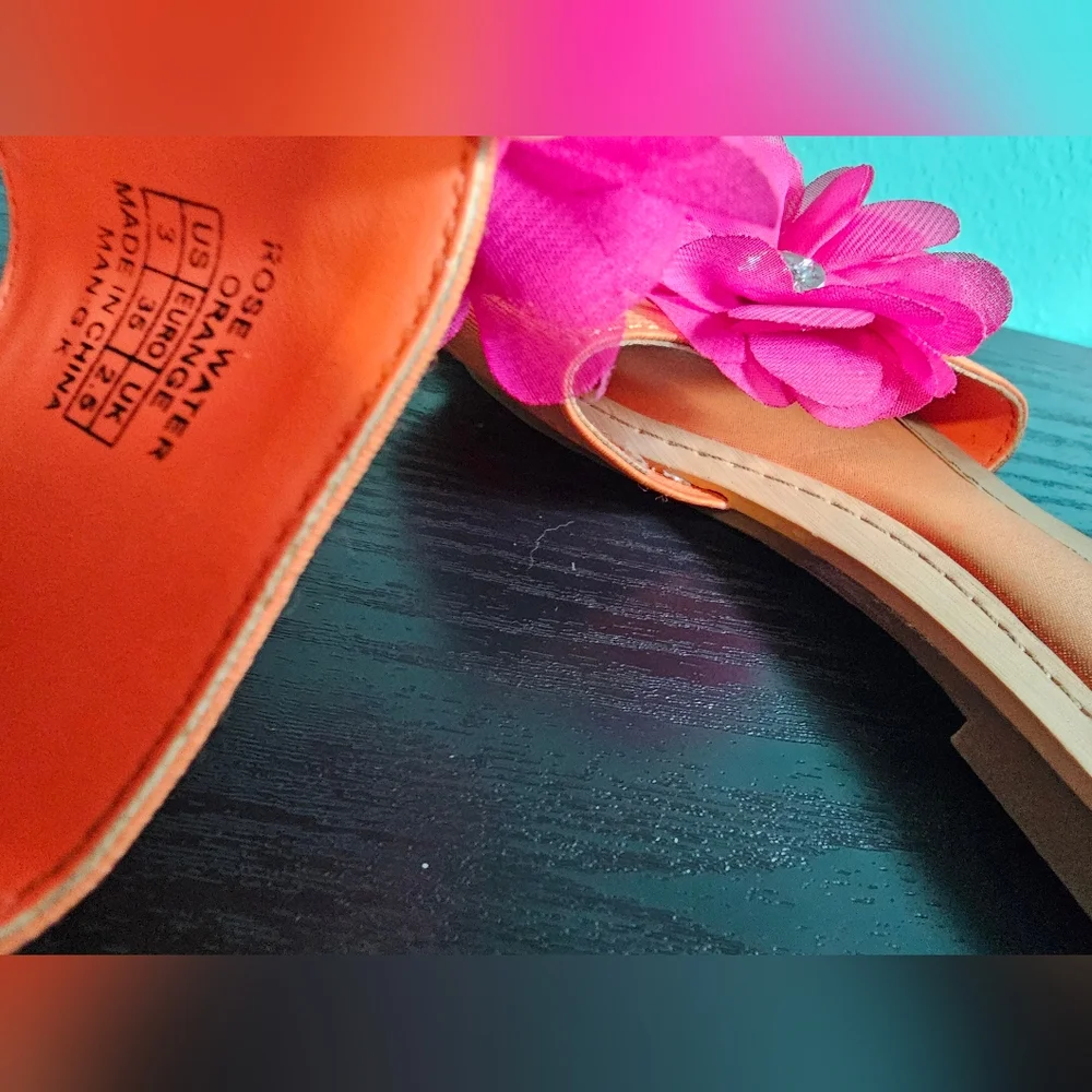 Stuart Weitzman Orange Sandals with Pink Floral Kids Size 3 - Picture 6 of 8